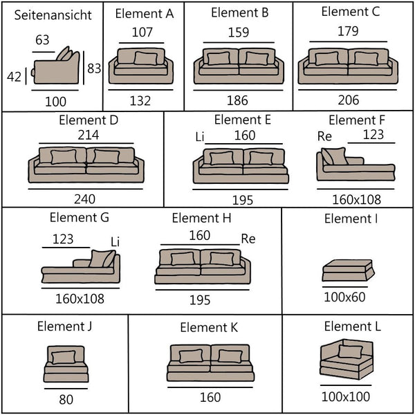 Leinen Sofa BISCARROSSE SWEET LIN - Leinenbezug waschbar