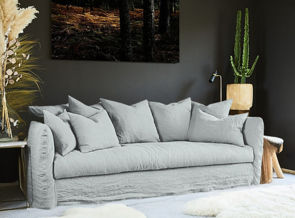 Figari 5-Sitzer Sofa – sofa weich und gemütlich aus Leinen mit durchgehendem Sitzkissen, Kieselgrau, Pastellfarbe, Hellgrau