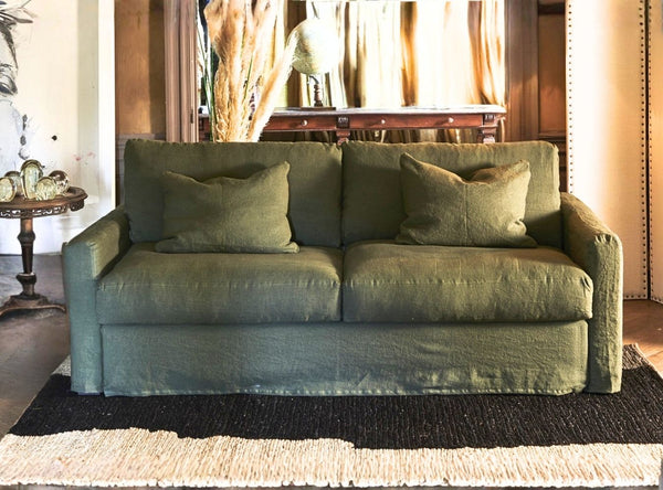 Bidart Schlafsofa in Khaki mit waschbarem Leinen Bezug, Sofa mit Bettfunktion französisches Bett