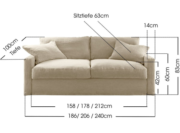 Leinen Sofa mit abnehmbaren Bezügen. 2Sitzer, 3Sitzer oder 4Sitzer.  2 meter breit. 