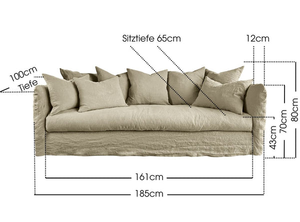 Figari 3-Sitzer Sofa – sofa weich und gemütlich aus Leinen mit durchgehendem Sitzkissen, abmessungen